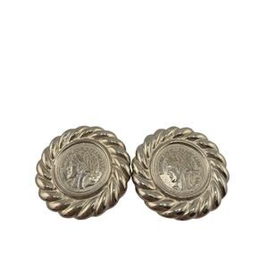 Vintage Gay Boyer Silver Tone French Coin Twisted Rope Clip-On Earrings